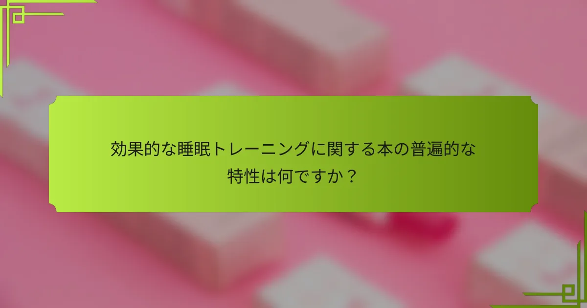 効果的な睡眠トレーニングに関する本の普遍的な特性は何ですか？